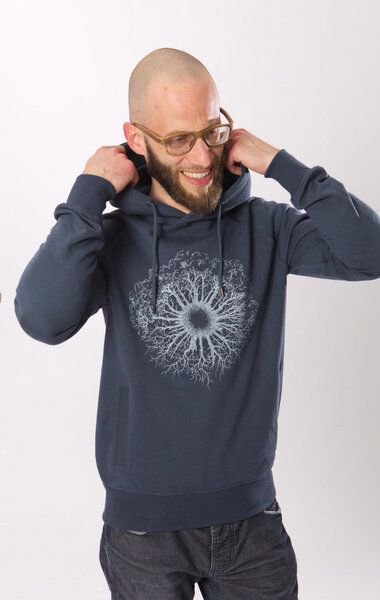Life-Tree Hoodie aus Biobaumwolle Fairwear "WoodenIris" in Burgund Rot/ Dark Blue