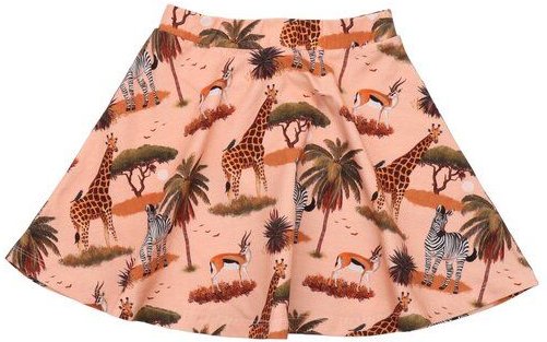 Mädchen Rock GOTS zertifiziert – Apricot mit Savannenmotiven, elastischer Bund, weich & bequem | von Walkiddy