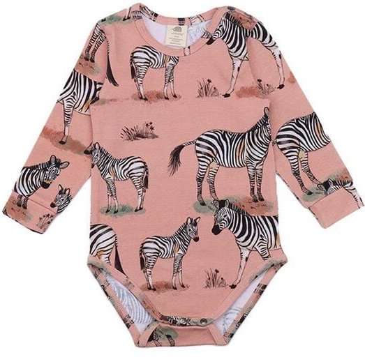 Baby Langarmbody GOTS zertifiziert – Rosa mit Zebramotiven, weich & bequem | von Walkiddy