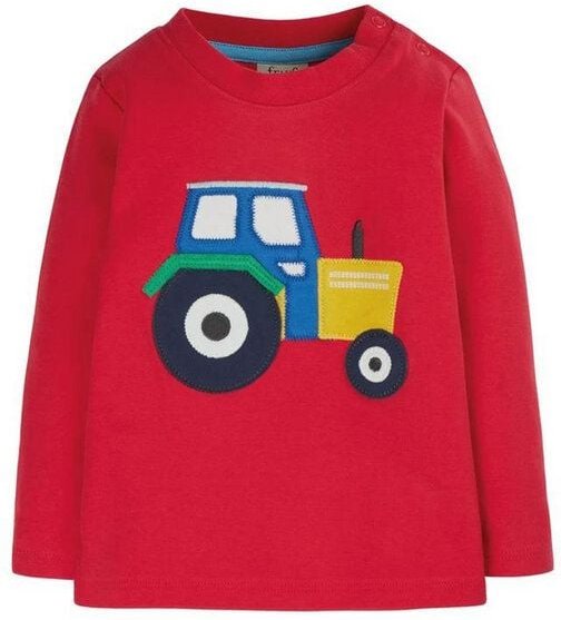 Frugi Langarm-Shirt Adventure Applique Top Traktor in rot