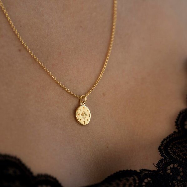 MOANINA Kette Kompass - 925 Silber/18k Gold Vermeil - 3 Längen