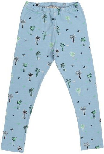 Cotokids Kinder Leggings GOTS-zertifiziert aus Bio-Baumwolle, hellblau mit Palmenprint, elastischer Bund – Walkiddy Palm...