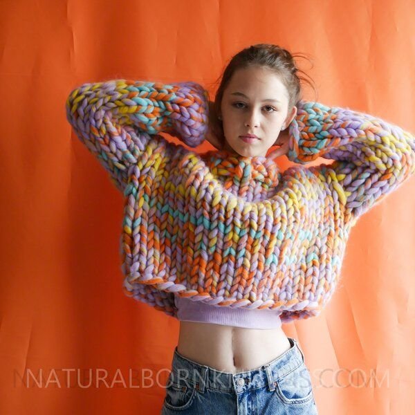 PANAPUFA bunter Strickpullover aus 100% wolle