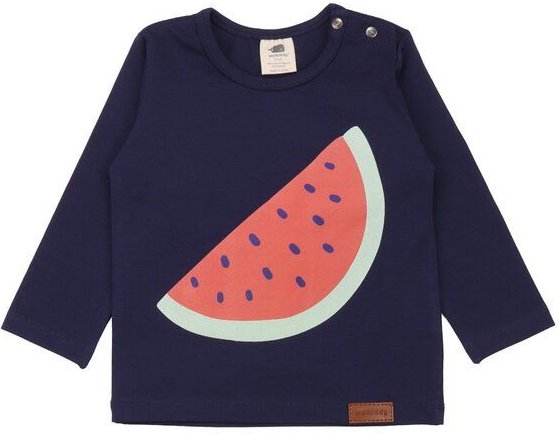 Kinder Langarmshirt GOTS-zertifiziert Bio-Baumwolle, Dunkelblau, Wassermelonen-Motiv, Walkiddy
