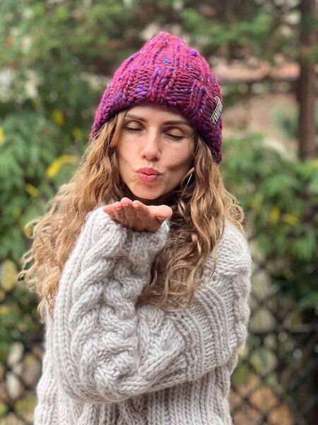 PANAPUFA Handgestrickte Chunky Beanie – 90 % Merinowolle, 10 % Seide