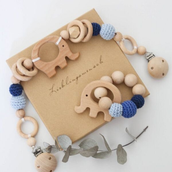 NoniKids Berlin NoniKids Geschenkebox *Wagenkette & Greifling Elefant blau* I Bio Baumwollgarn