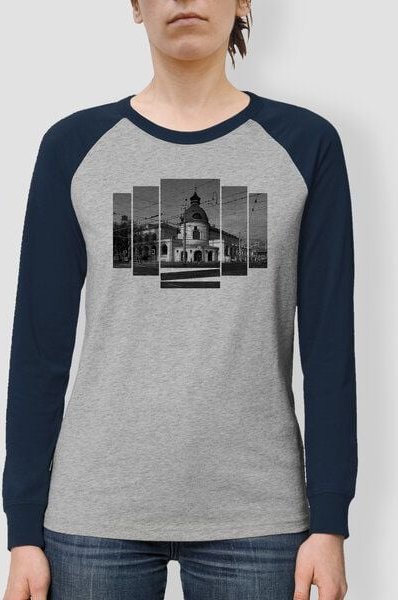 little kiwi Frauen Langarm-T-Shirt, "Ballhaus", Heather Grey/Navy