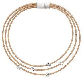 Kork-Deko Exotische Halskette aus Kork mit silbernen Blumen-Elementen – vegan & nachhaltig