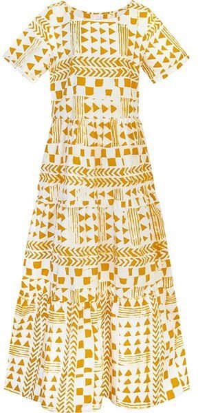 Global Mamas Bio Kleid - LONG TIERED BOHO - Adobe Gold