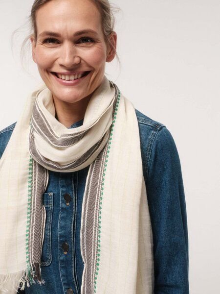 LANIUS Schal mit Jacquardkante aus Leinen, Bio-Baumwolle und recycelter Baumwolle