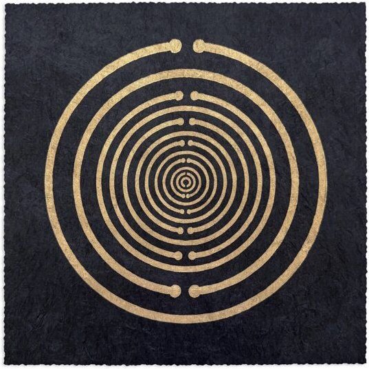 Veskor Cassiopeia LAKHOVSKY SPULE Heilige Geometrie Linoldruck | 22 × 22 cm | Gold auf Schwarz