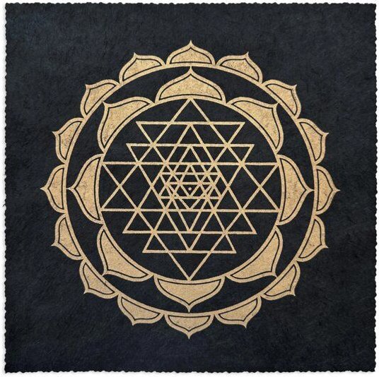 Thumbnail - Veskor Cassiopeia SRI YANTRA Lotus Linoldruck | 22 × 22 cm | Gold auf Schwarz