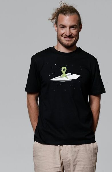 watapparel T-Shirt Unisex Alien on a paper plane