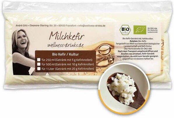 Wellness-Drinks Bio Kefir / Milchkefir Drink mit Kefirknollen (klein)