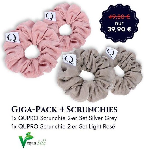 Qupro Spar-Set 4 Scrunchies Giga-Pack grey/rosé vegane Seide