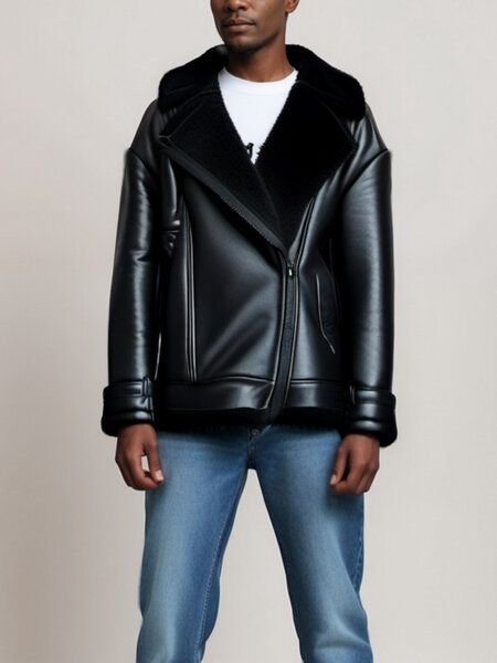 Will's Vegan Shop Übergroße Aviator-Jacke aus recyceltem veganem Shearling Herren