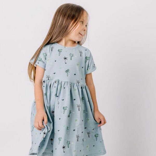 Cotokids Kinder Kleid Baumwolle, Hellblau, Palmen-Muster, Walkiddy