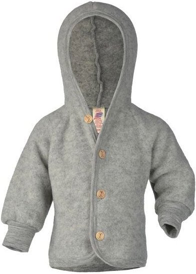 Engel natur Baby Fleece-Kapuzenjacke mit Holzknöpfen Schurwolle kbT
