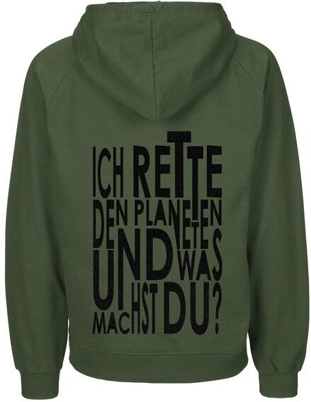 HANDGEDRUCKT "Weltretten" Männer Hoody aus reiner Biobaumwolle (kbA)