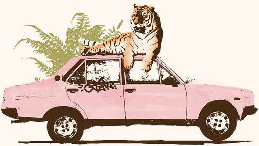 Photocircle Poster / Leinwandbild - Tiger auf dem Autodach