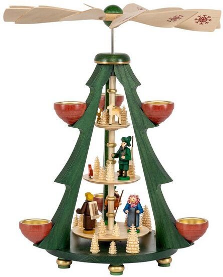 Richard Glässer Baum- Pyramide grün für Teelichter aus dem Erzgebirge