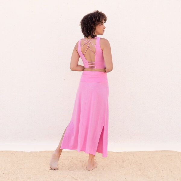 Jaya INDRA - Damen - Maxi-Rock aus elastischer Biobaumwolle mit doppeltem Bund, High Waist - Low Waist tragbar