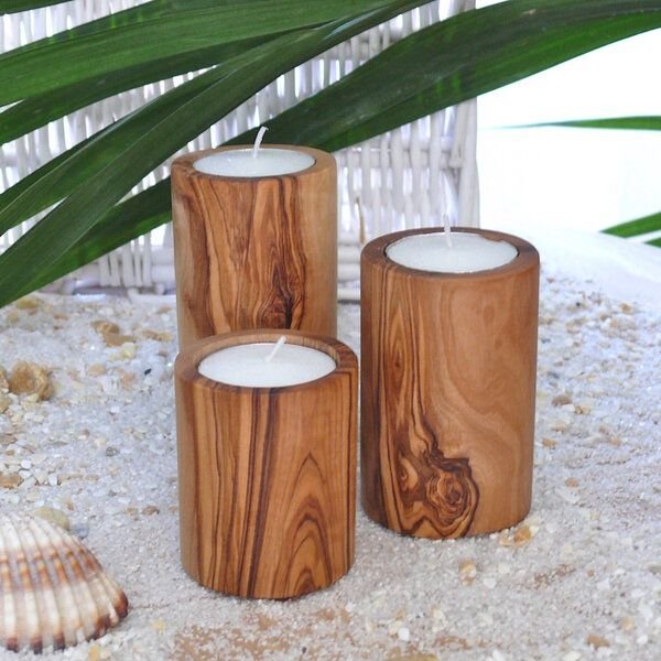 Olivenholz erleben Teelichthalter im 3er Set aus Olivenholz