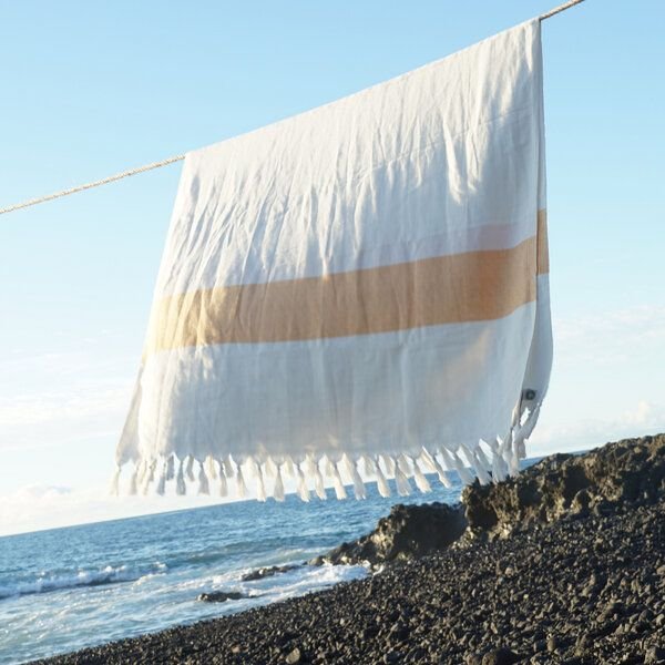 HängemattenGlück Hamamtuch/Strandtuch, handgewebt, flauschig, Bio-Baumwolle, GOTS-zertifiziert, 100x180cm