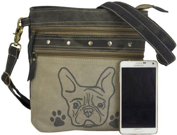 Sunsa Upcycling Umhängetasche Hunde-Motiv klein grau