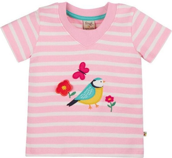 Frugi Kurzarm-Shirt Blaumeise rosa-weiss Easy On Tee