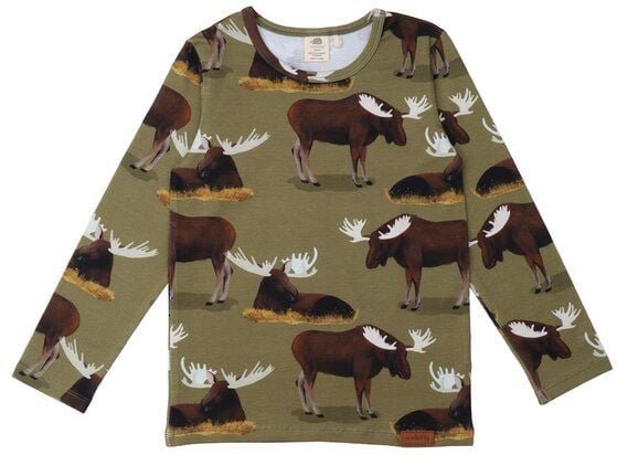 Kinder Langarmshirt GOTS zertifiziert Bio-Baumwolle, Grün, Elch-Muster, Walkiddy