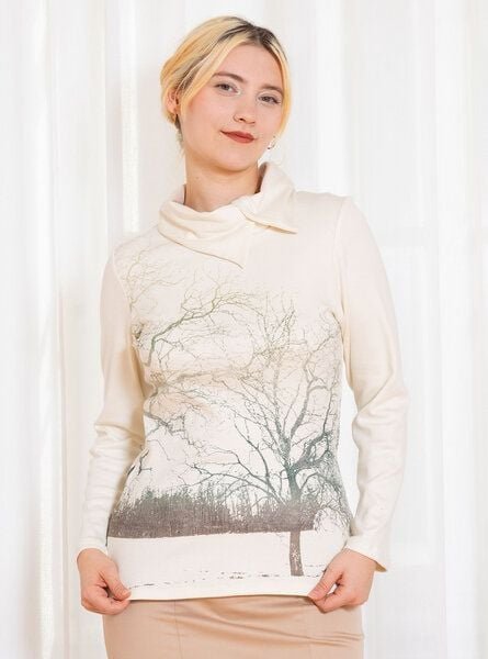 Peaces.bio - handbedruckte Biomode Kuschel-Pulli Zauberlandschaft in Creme