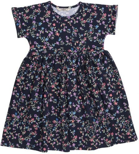 Cotokids Kinderkleid Kurzarm – Dunkelblau, Blumenmuster | Walkiddy