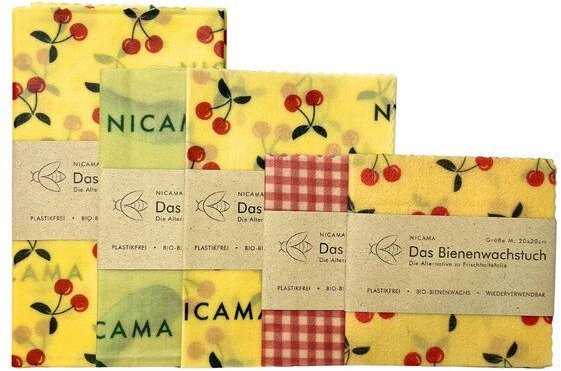 NICAMA Bienenwachstücher 5er Set (2xM + 2xL + XXL)
