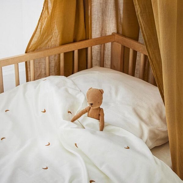 Yumeko Kinderbettwäsche Baumwollsatin Warm White/Ochre Moon