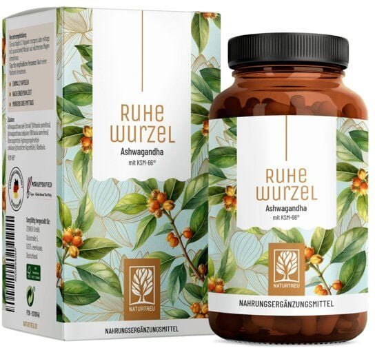 Ashwagandha KSM66 Supplement 120 vegane Kapseln Ruhewurzel Naturtreu®