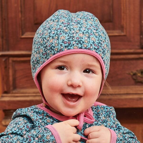 Cheeky Apple Gefüttertes Bio-Ohrenhäubchen "Missy Flower|Fleece Nude Meliert"