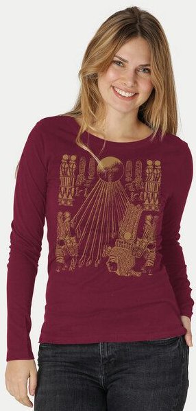 Peaces.bio - handbedruckte Biomode Langarmshirt Damen Sonnenscheibe Aton