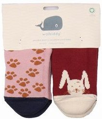 Kinder Gripper-Socken Tiny Rabbits rot – Walkiddy, GOTS-zertifizierte Bio-Baumwolle, rutschhemmende Stoppersocken aus 90...