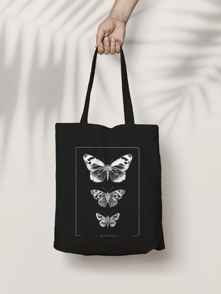 Bio-Baumwolltasche bedruckt - Schmetterlinge - Fairtrade - schwarz // ShellyCreates