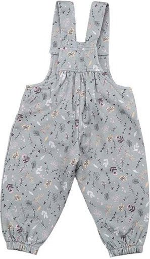 Kinder Latzhose GOTS zertifiziert – Bio-Baumwolle, Grau mit Blumenmuster, bequem & robust, verstellbare Träger | Walkidd...