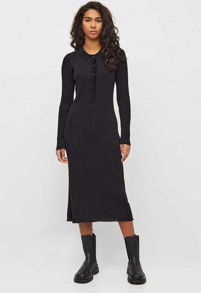 KnowledgeCotton Apparel Kleid - polo rib dress - aus Tencel und Bio-Baumwolle