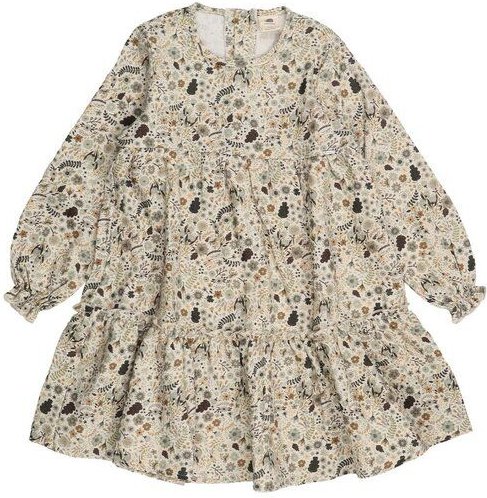 Walkiddy Bio-Baumwolle Frill Dress - Herbstblumenmuster - Grün - GOTS-Zertifiziert