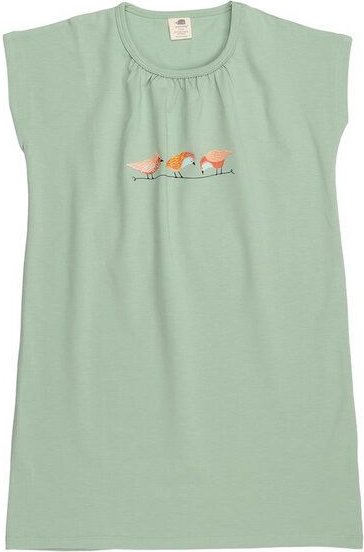 Kinder Nachthemd Bio-Baumwolle GOTS Pinky Birds Grün von Walkiddy, langes Schlafkleid mit Vogelprint, weich, atmungsakti...
