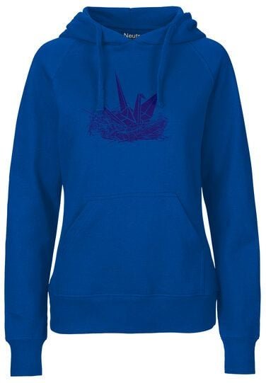 HANDGEDRUCKT "Origami-Kranich" Frauen HOODY aus reiner Biobaumwolle (kbA)