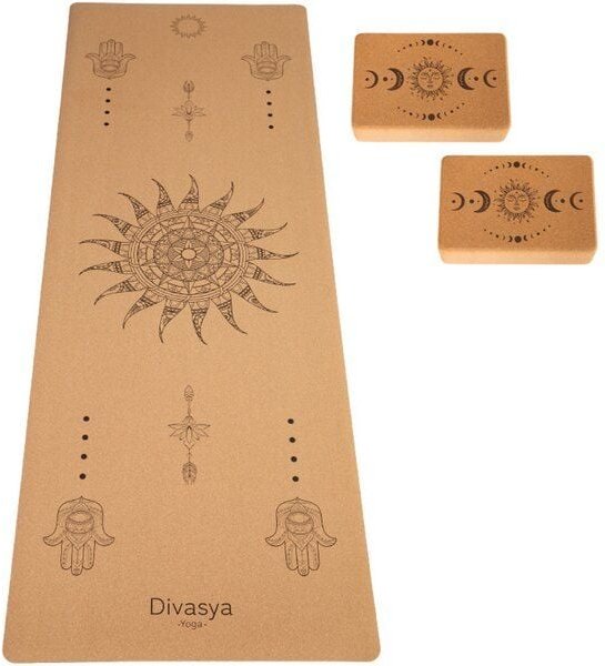 Divasya Yoga Starter-Set: Yogamatte aus Kork & Naturkautschuk + 2 Kork-Blöcke