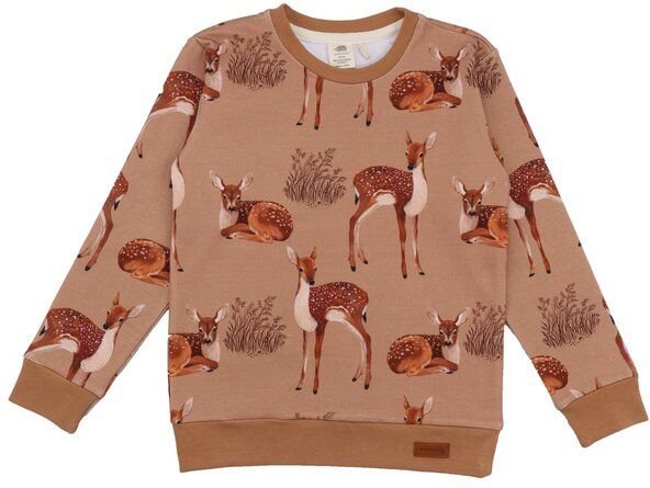 Kinder Sweatshirt GOTS zertifiziert Bio-Baumwolle, Braun, Reh-Muster, Walkiddy