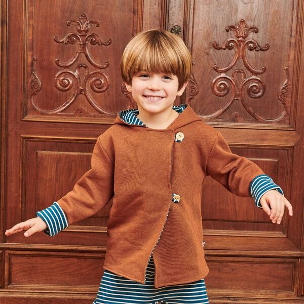 Cheeky Apple Bio-Wendejäckchen "Kuschelsweat Copper Meliert|Streifen Water by Night"