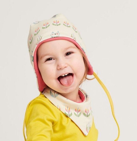 Cheeky Apple Lätzchen aus Bio-Baumwolle "Indianerkatzen" Beige/Rosa