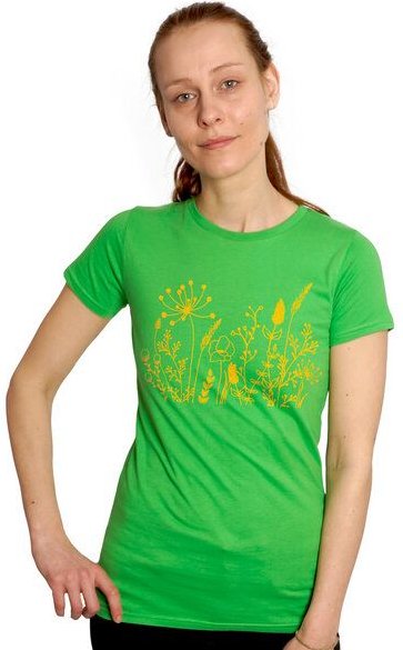 HANDGEDRUCKT "Wilde Wiese" Frauen-T-SHIRT von Earth Positiv Biobaumwolle